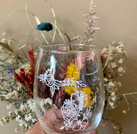 Michigan Floral Wine Glass