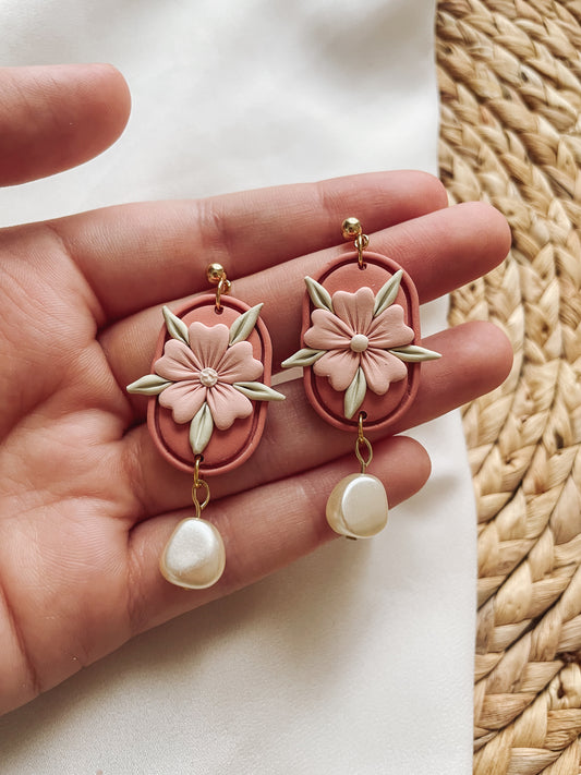 Spring Floral Earrings with Pearls