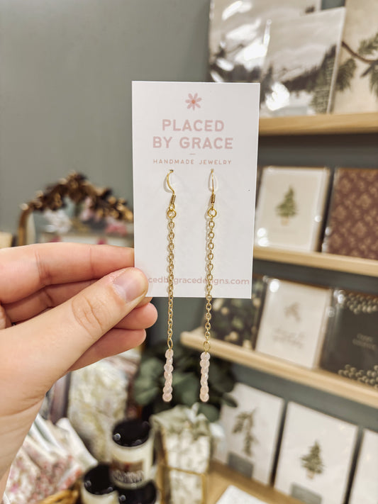 Dainty Rose Quartz Chain Earrings