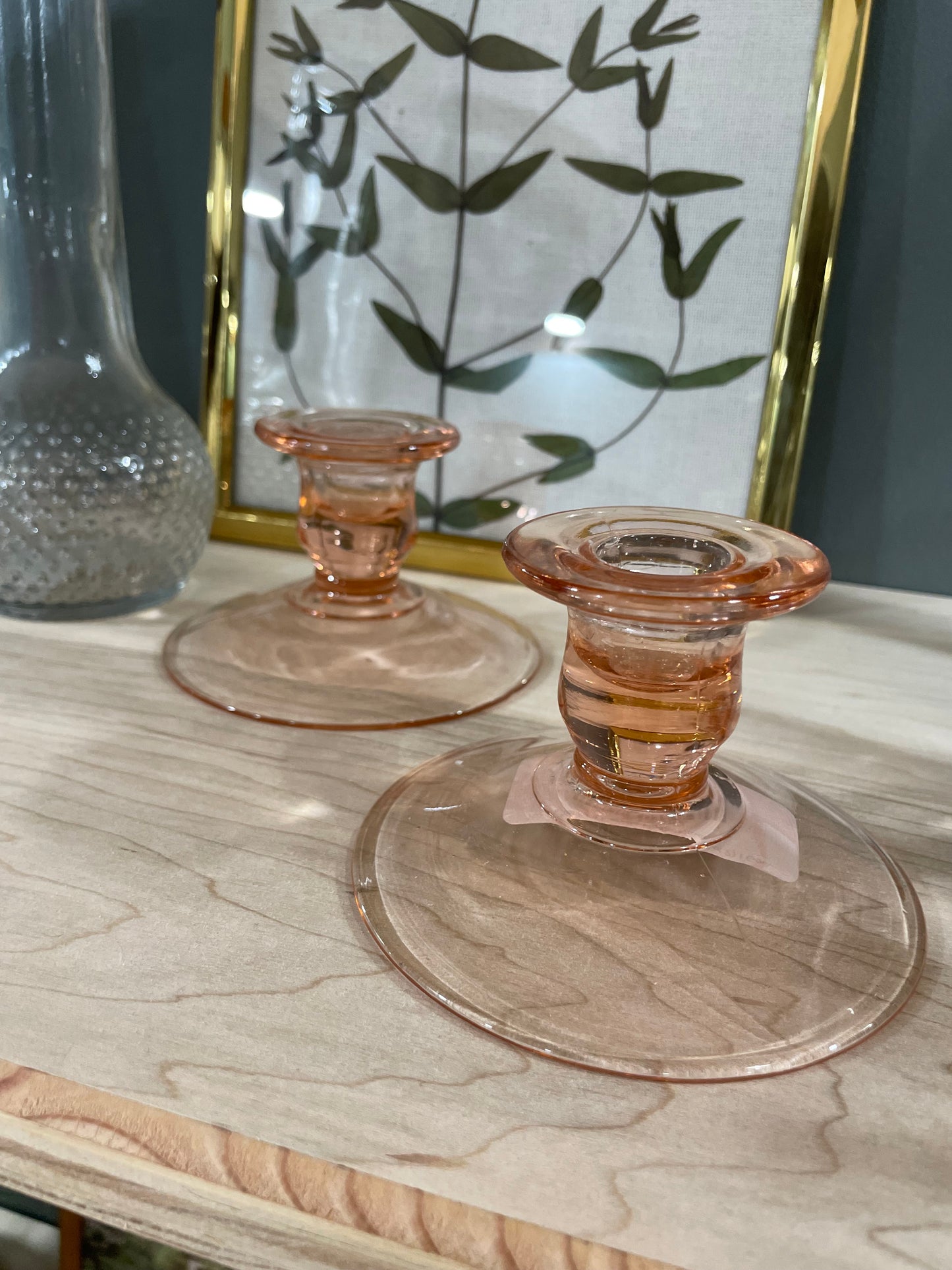 Pink Glass Taper Candle Holders