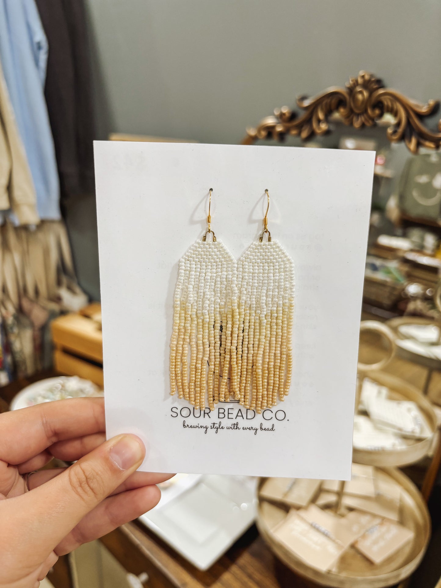 Hand-Beaded Champagne Ombre Fringe Earrings I Sour Bead Co