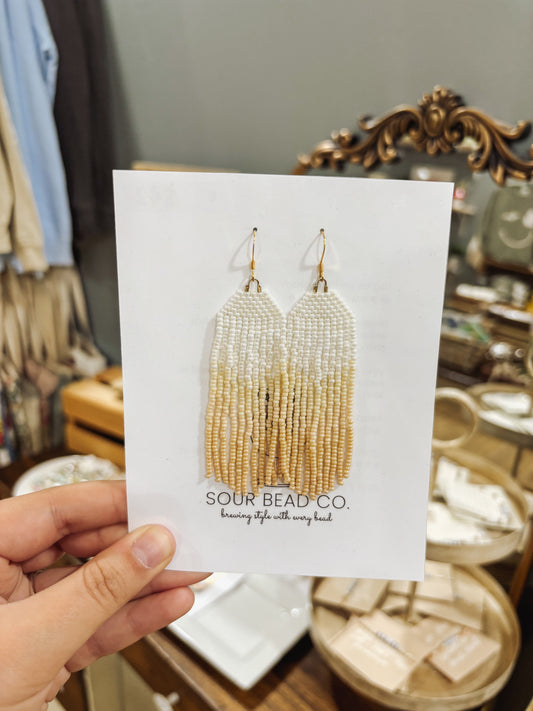 Hand-Beaded Champagne Ombre Fringe Earrings I Sour Bead Co