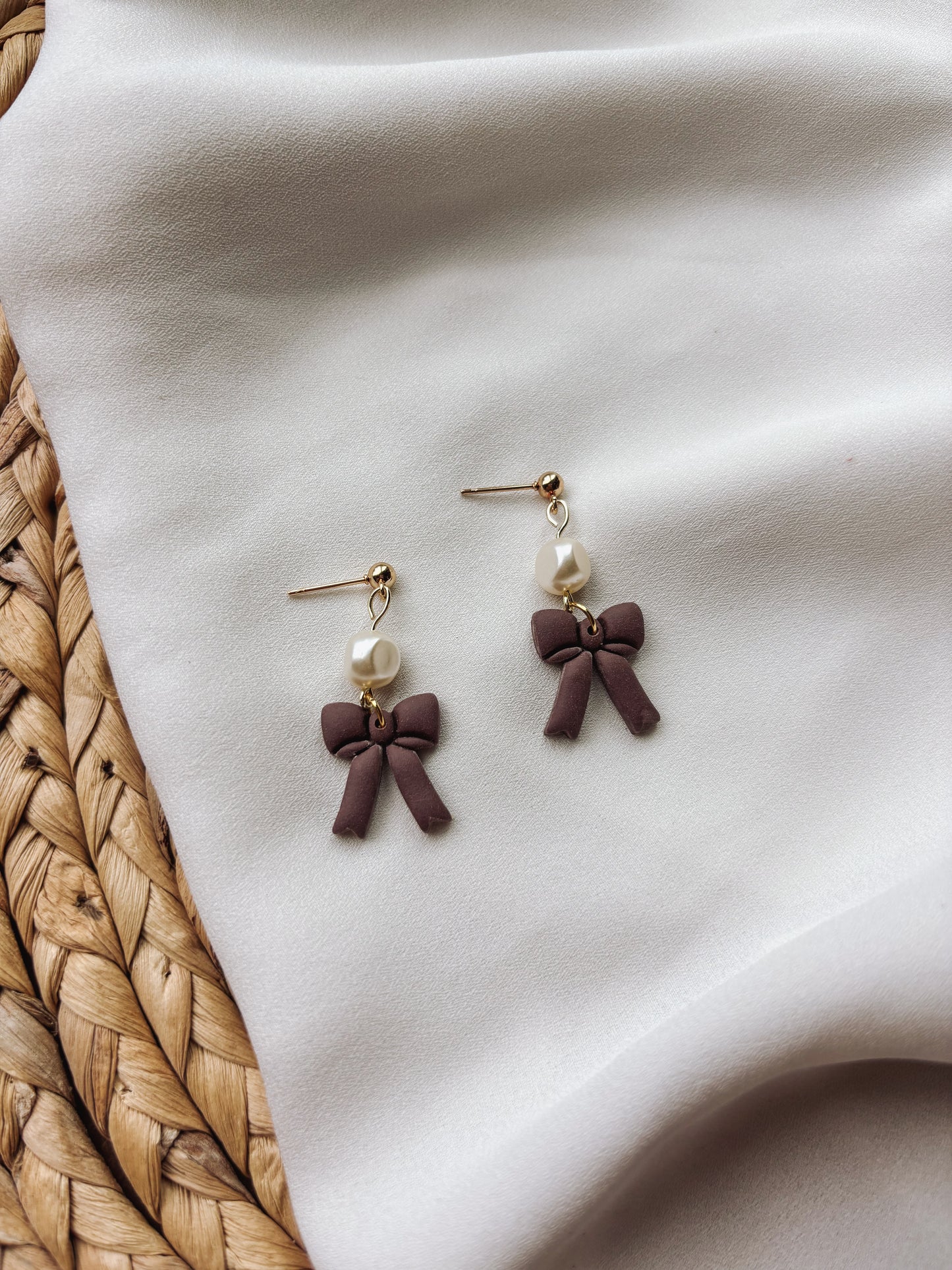 Autumn Bow Earrings with Pearls