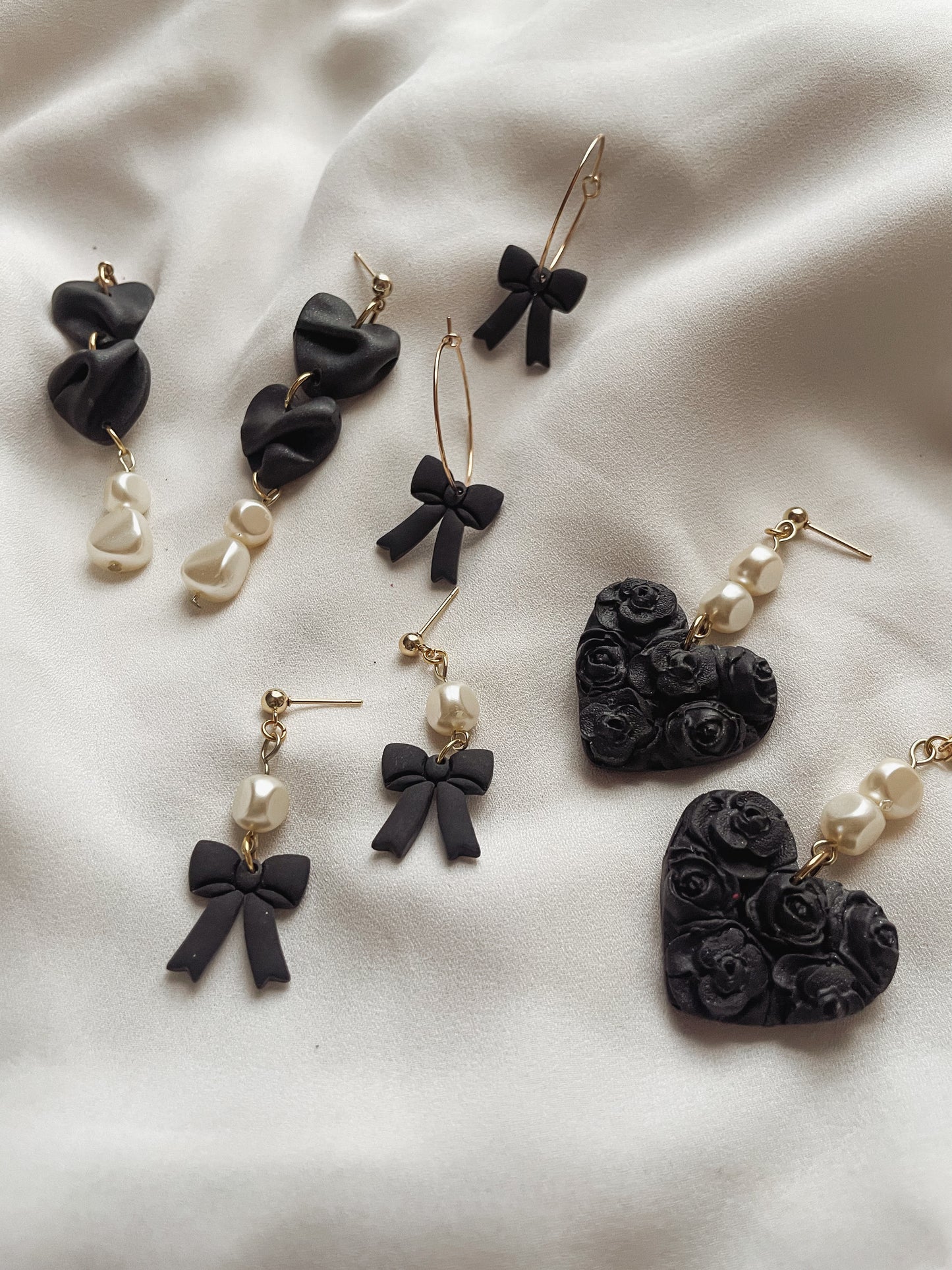 Black Bow Earrings with Pearls