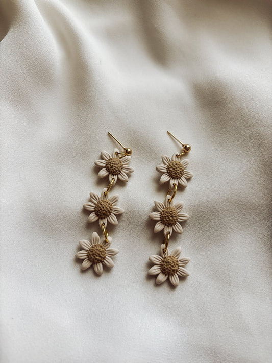 Neutral Triple Daisy Earrings