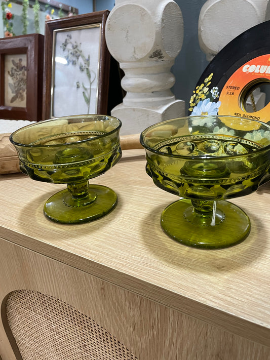 Green Glass Taper Candle Holder Set