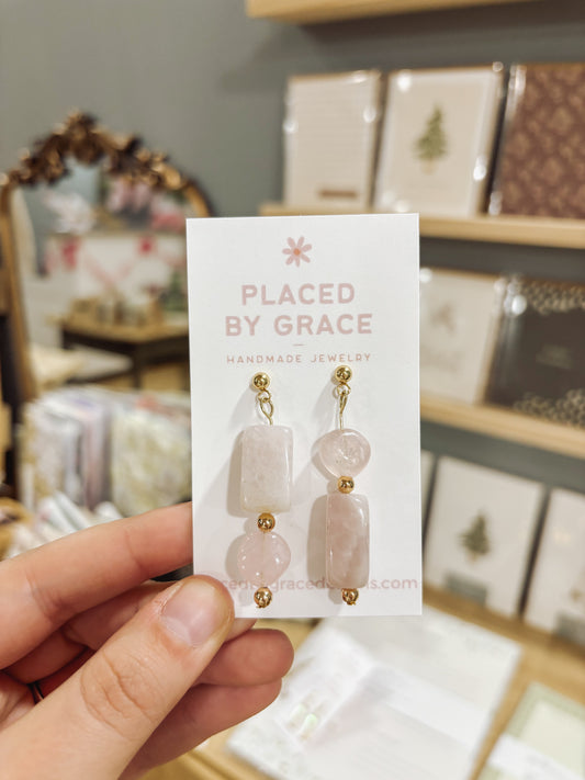 Chunky Rose Quartz Statement Earrings