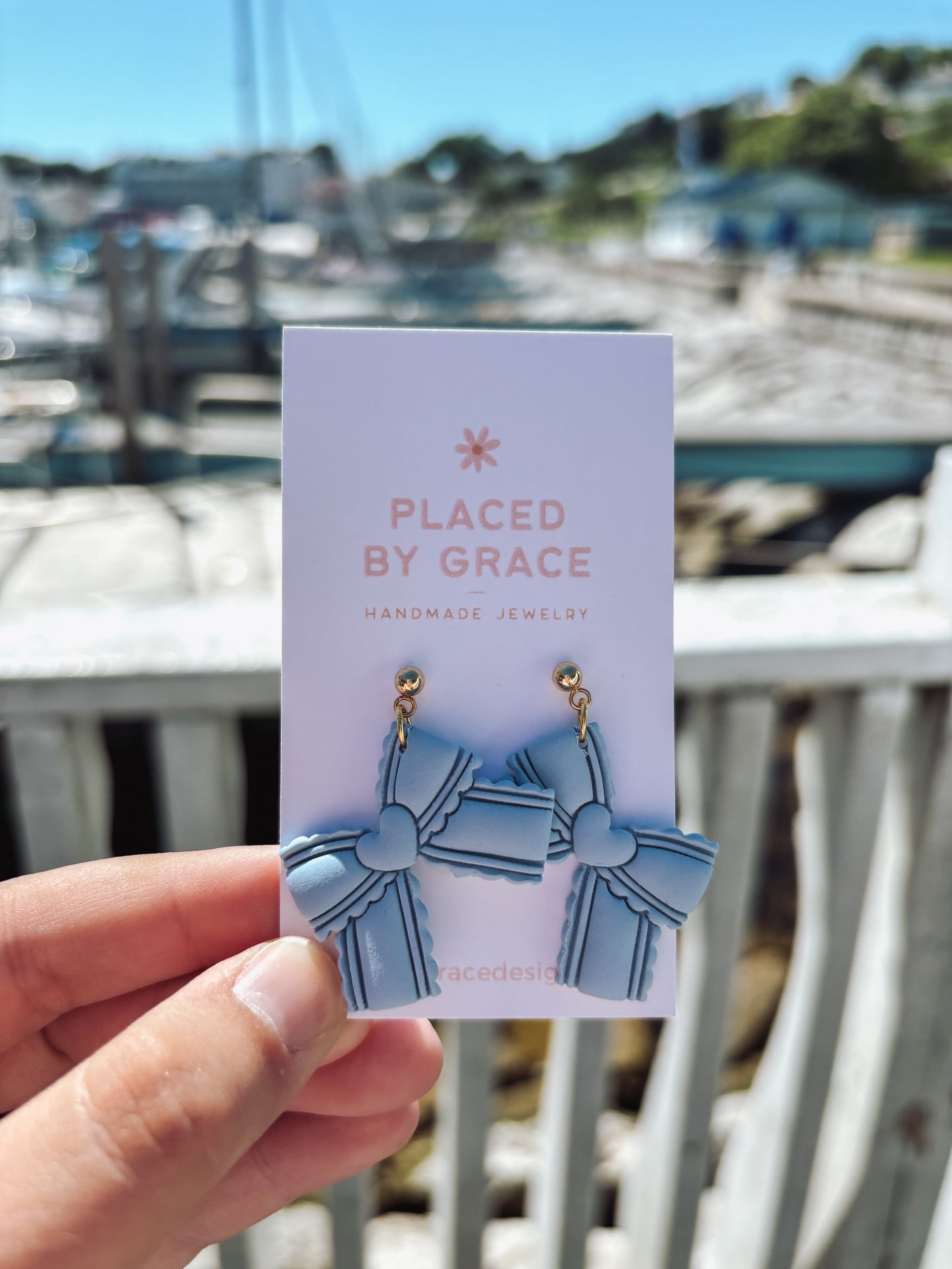 Blue "Lacey" Bow Earrings