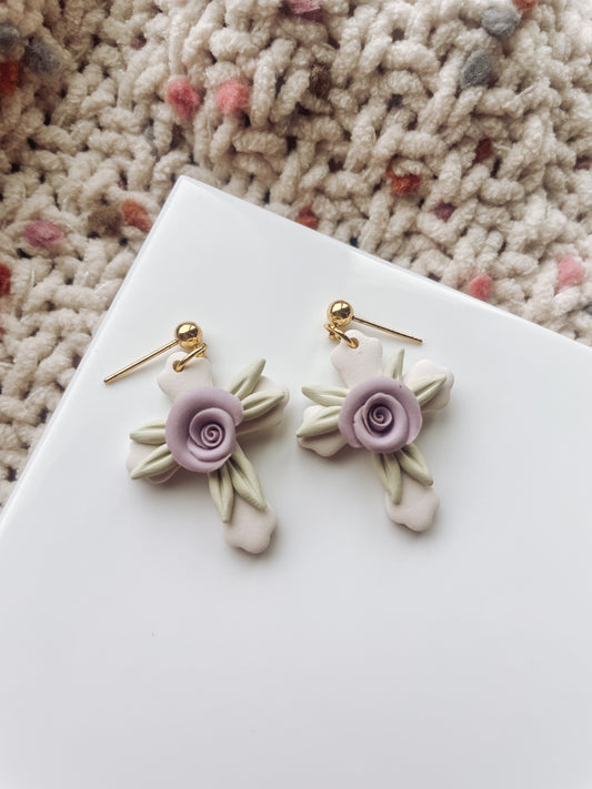 Spring Floral Cross Earrings