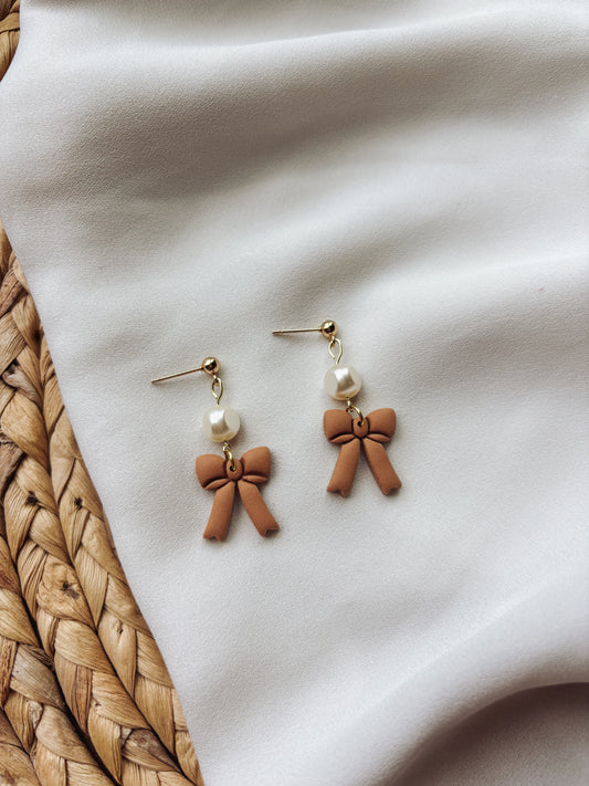 Autumn Bow Earrings with Pearls