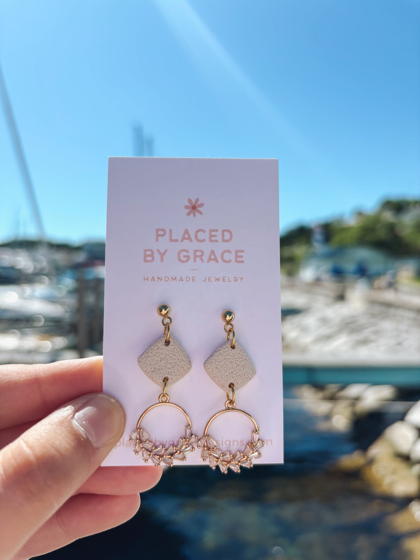 Cream Clay Earrings with Glass Charms