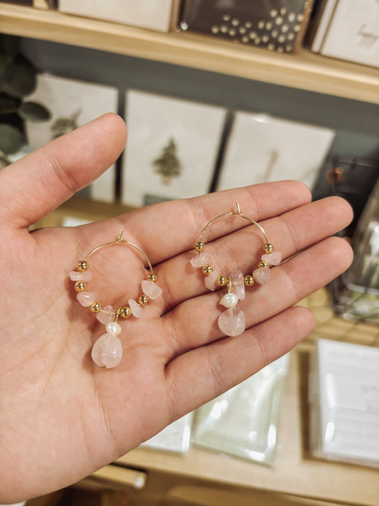 Rose Quartz Statement Hoops