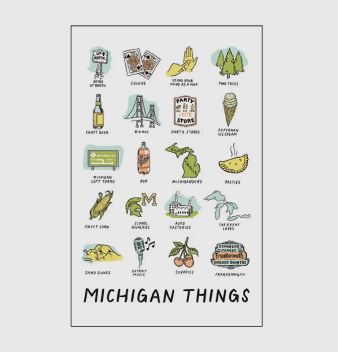 Michigan Things Linen Postcard