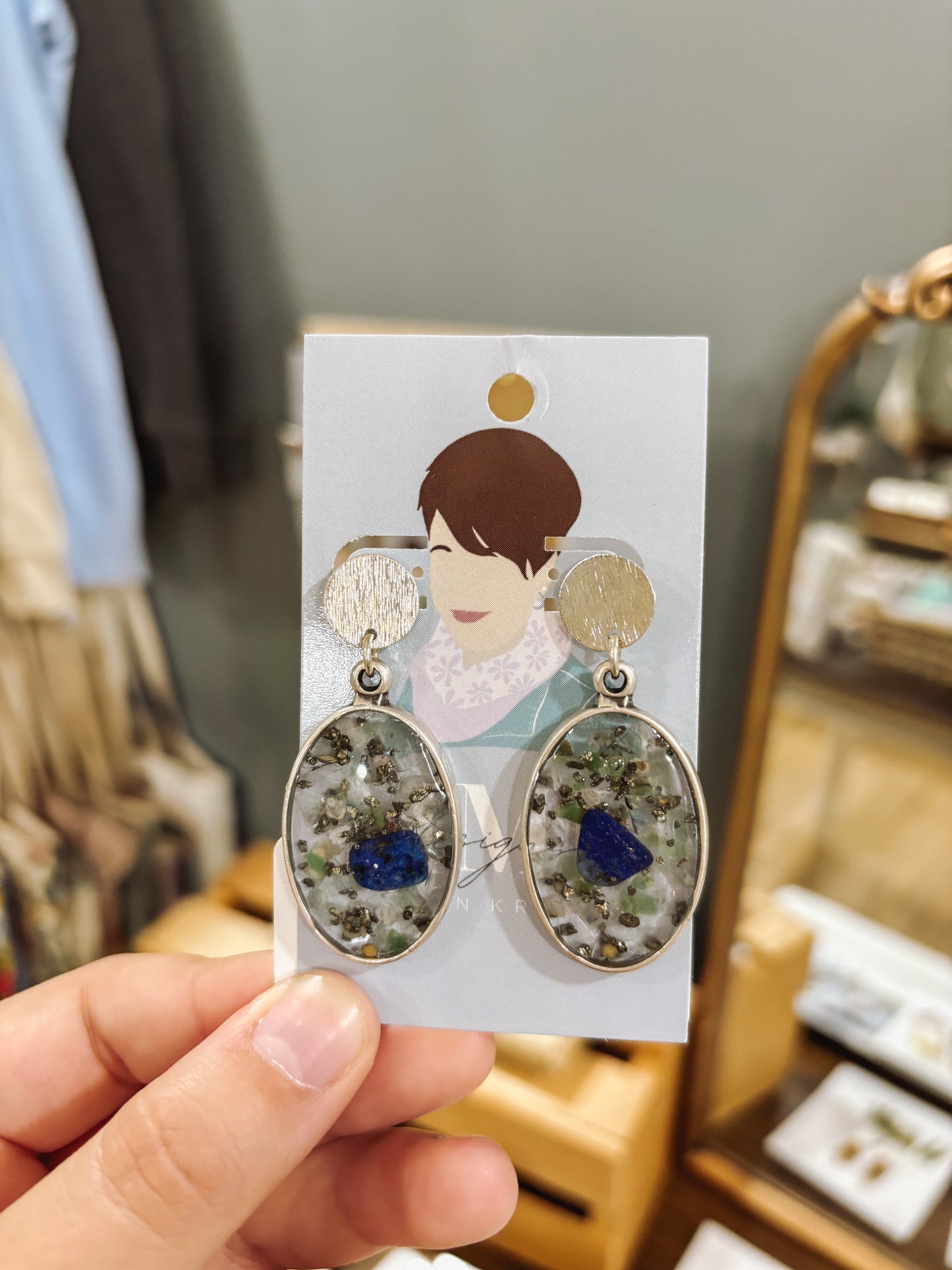 Handmade Resin Earrings with Natural Stones, Silver I MMK Designs