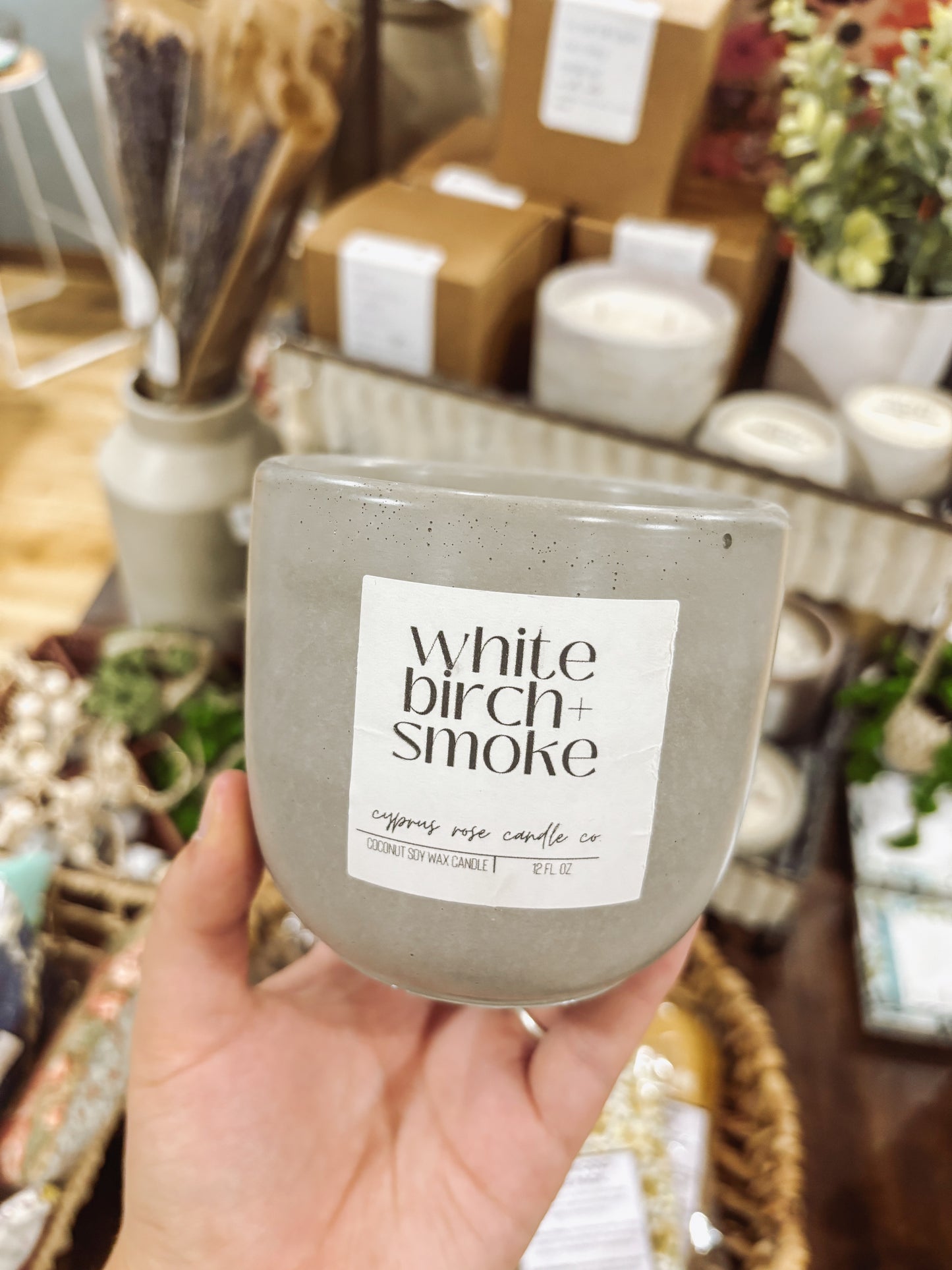 12oz. White Birch & Smoke Candle (Grey) I Cyprus Rose Candle Co.