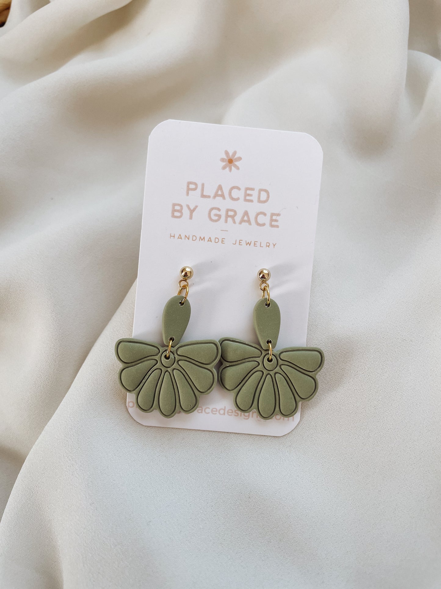 Green Half Daisy Earrings I Summer Clay Earrings