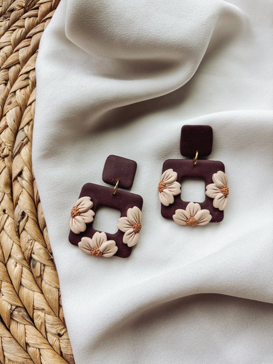 Maroon Daisy Statement Earrings