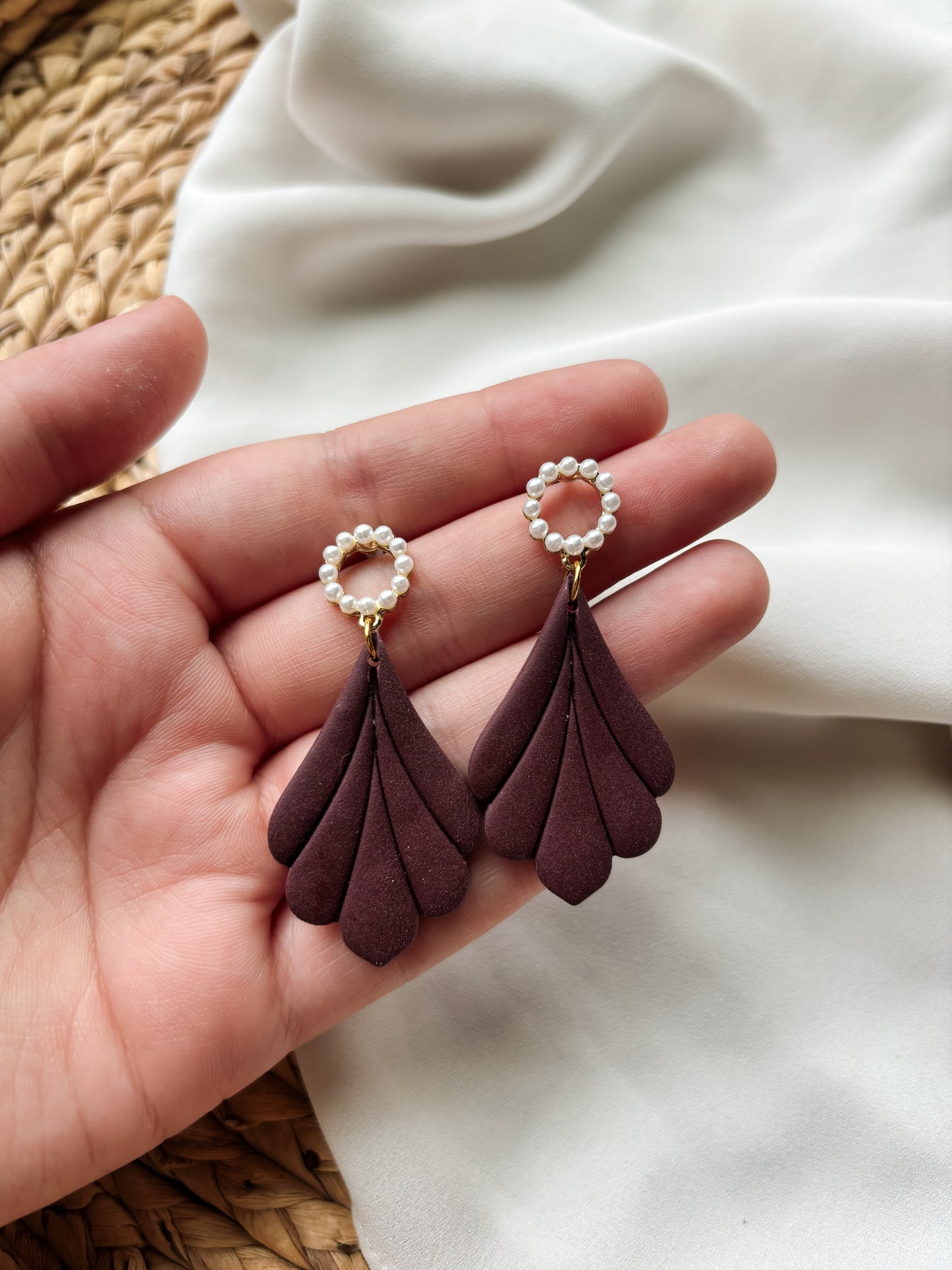 Maroon Earrings with Pearl Posts