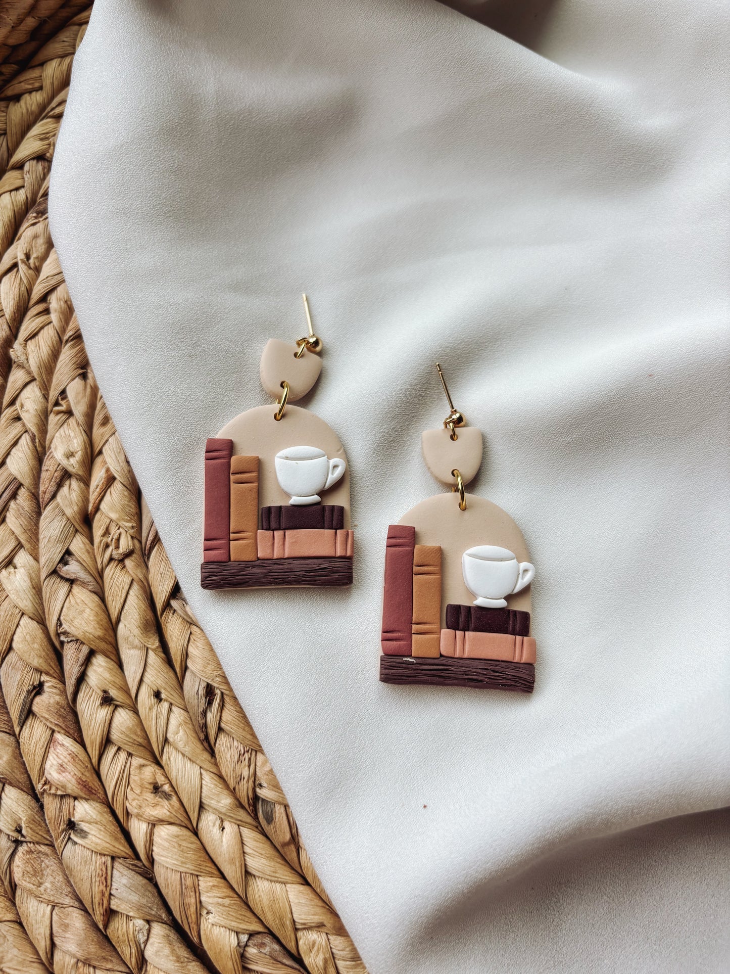 Autumn Coffee Bookshelf Earrings