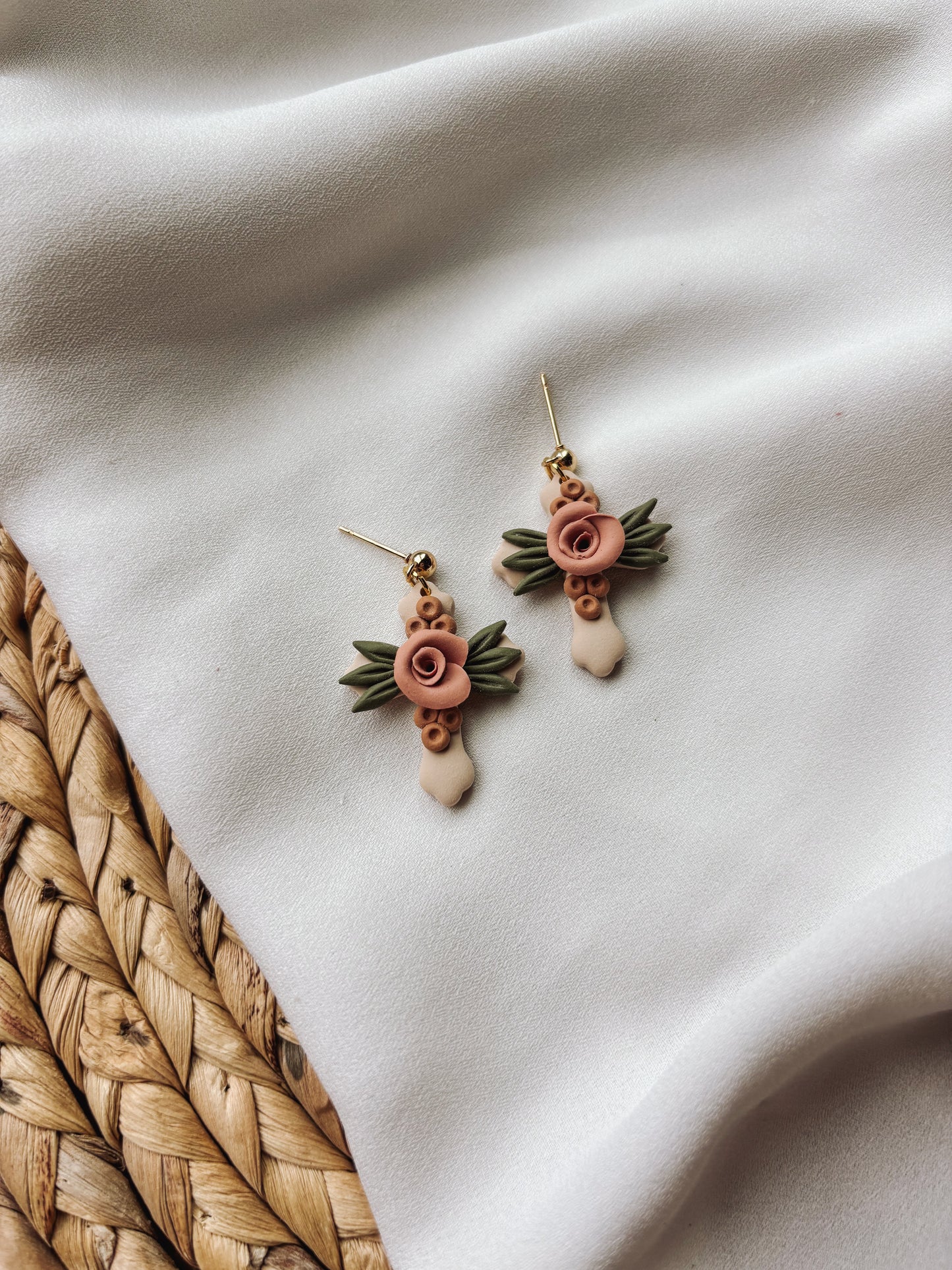 Autumn Floral Cross Earrings