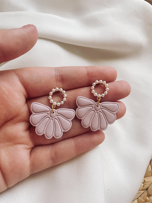 Light Purple Clay Earrings with Pearl Post