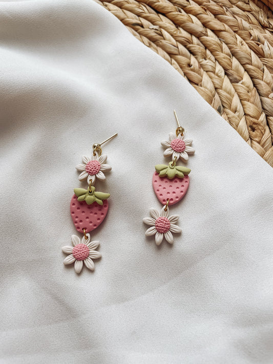 Strawberry Daisy Stacked Earrings