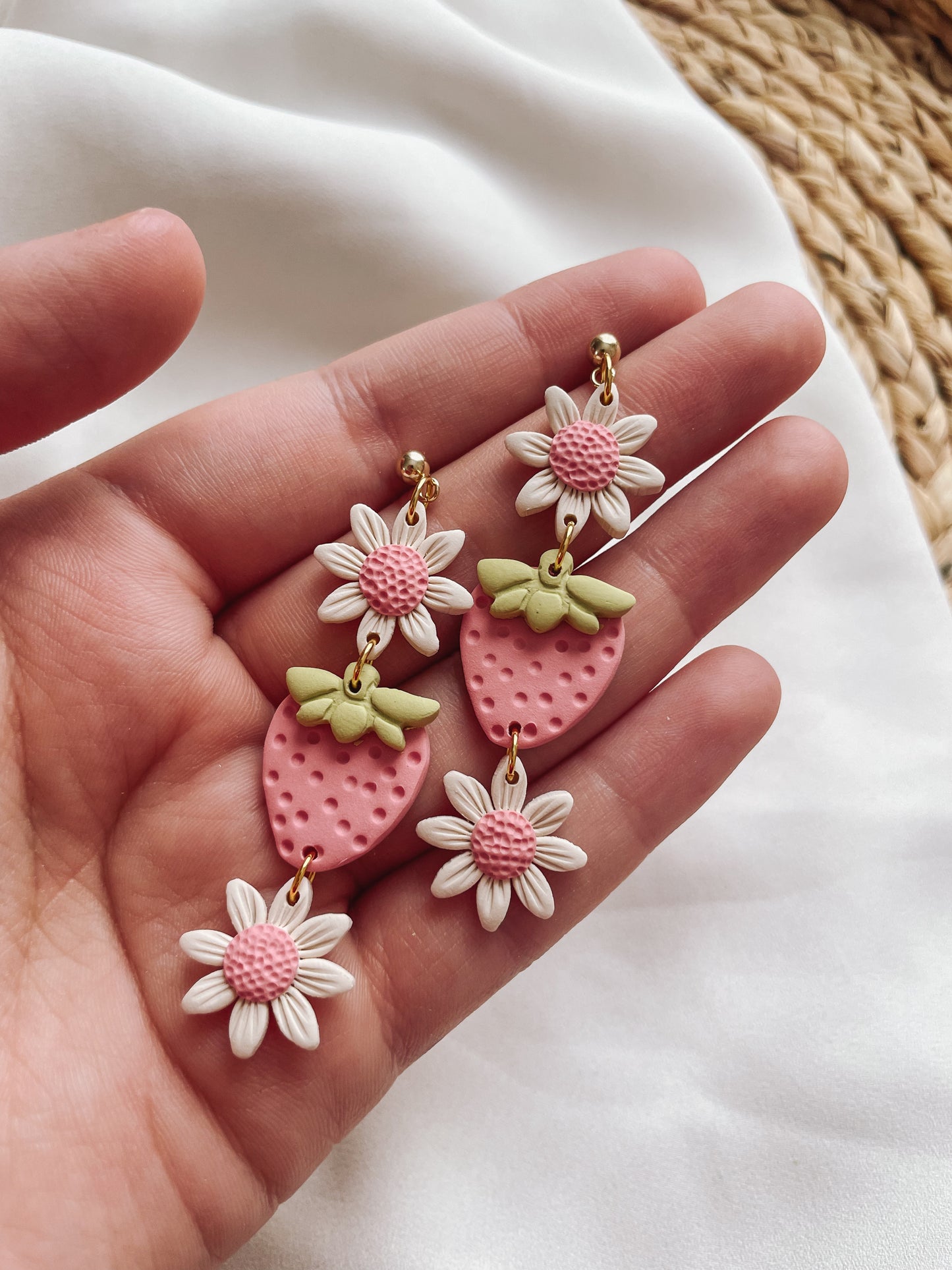 Strawberry Daisy Stacked Earrings