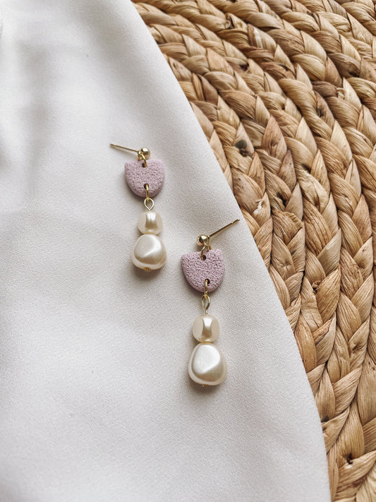 Lilac Minimalist Earrings with Pearls