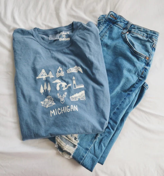 Blue Michigan Things Tee I Chelsea Anne Co