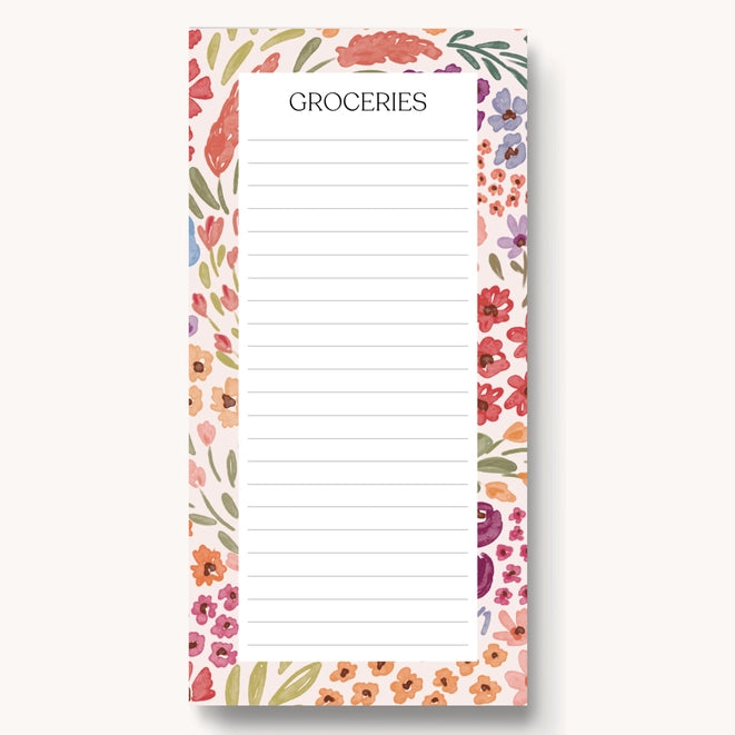 Floral Magnetic Grocery List Pad I 8x4"